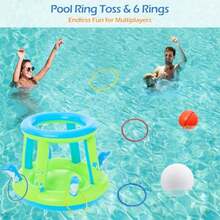 Pool Toys Games Set - 3 in 1 Pool Volleyball Net Basketball Hoop Ring Toss Game Inflatable Floats Water Floating Volleyball Swimming Pools Games Party Gift for Adults GreenandBlue L - Grande - Ver 6
