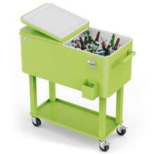 80 Quart Rolling Ice Chest Portable Patio Party Bar Drink Cooler Cart with Shelf Beverage Pool with Bottle Opener Light Green - Verde claro - Ver 2