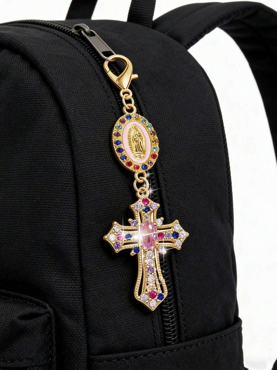 Christian Cross Keychain, Decorated With Colorful Crystal Cross, Shiny Virgin Mary Pendant Charm, Diamond Cross Pendant - Cross Keychain, Bag Charm, Cross Pendant, Decorative Wallet, Backpack, Earphone Case, Luggage And Car Keyring, Suitable As Holiday And Valentine's Day Gift - Multicolor - View 1