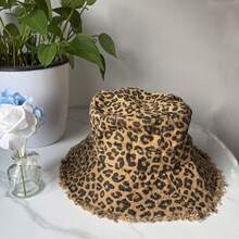 Sombrero de cubo con cordón ajustable y estampado de leopardo, de material de poliéster transpirable, adecuado para viajes y uso diario - Multicolor - Ver 6