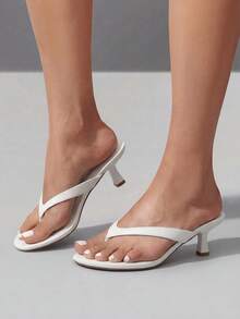 Women Kitten Heel Thong Heeled Sandals Comfortable Open Toe Slip On Summer Sandals - trắng - Xem 3