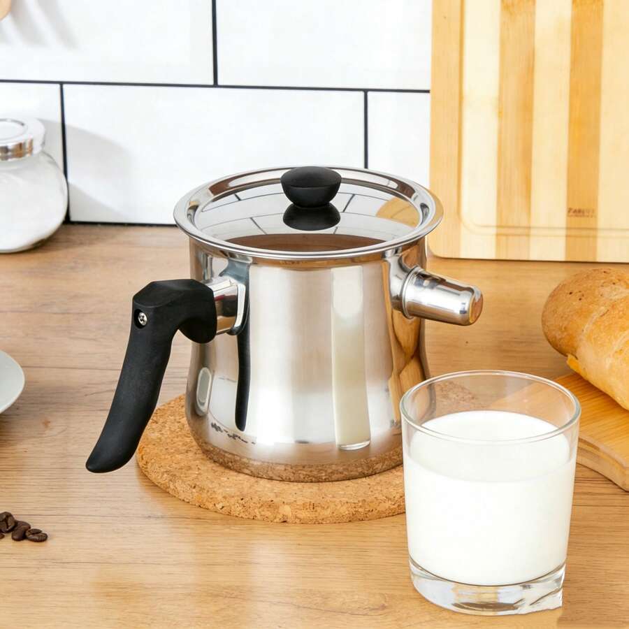 1.5-Liter Stainless Steel Milk Pot With Whistle, Soup Pot, Detachable Whistle, With Scale Marks, Suitable For All Types Of Stoves (Gas, Ceramic Electric And Induction), Single-Portion Hot Pot, Can Be Used For Daily Cooking Of Milk, Noodles, Porridge, Soups, Etc. Multi-Purpose Cooking Pot, Durable And Easy To Clean, Suitable For Home, Fast Food Restaurants, Restaurants, Canteens, Picnics And Other Places. - View 1