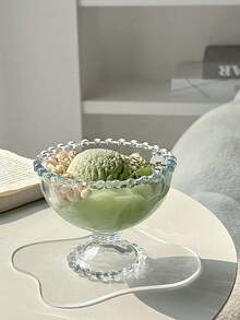 1 个串珠玻璃甜点碗/1 个串珠勺，独特的透明玻璃器皿，带串珠和蝴蝶结边缘，短脚冰淇淋碗，冷饮和甜点杯，水果碗，蔬菜沙拉碗，冰淇淋甜点串珠勺，适用于家庭、办公室、餐厅 - 珠點矮腳碗 - 查看 3