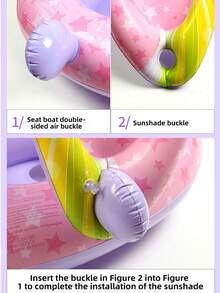 婴儿泳池漂浮垫，带可拆卸遮阳篷，超强浮力婴儿游泳船，带遮阳篷，适合1-36个月幼儿游泳圈 - 彩色 - 查看 7