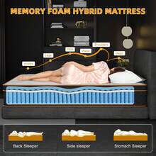 SEBRUANC 25cm Versatile Hybrid Mattress, Suitable For Single/Small Double/Twin/King/Super King Beds, 7-Zone Pocket Spring Core And Memory Foam, Quilted Microfiber Cover, Motion Isolation And Edge Support, CertiPUR-US Certified - 黑與白 - 查看 3