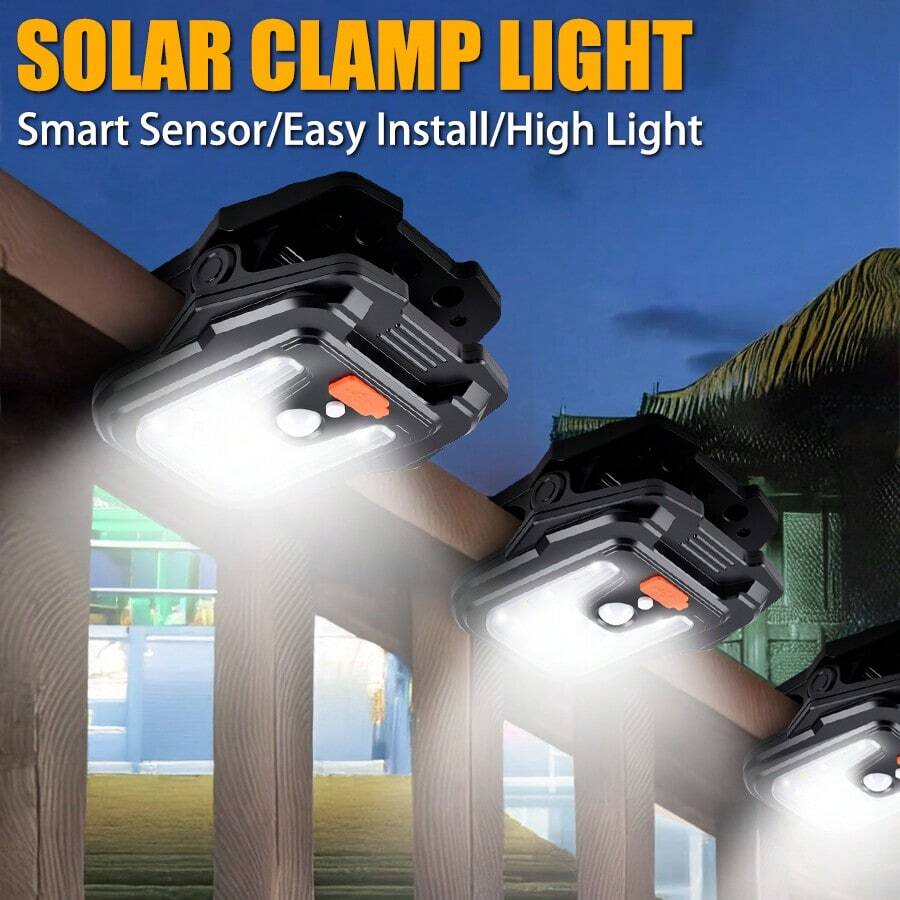 1pc Rechargeable LED Solar Garden Lights With Clip 4 Light Mode Sensor Lamp For Courtyard Garden Fence Wall Camping