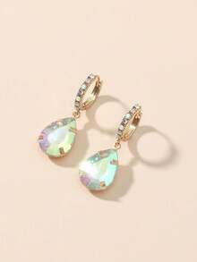 1 par de pendientes de mujer con gota de agua de cristal exagerada y minimalista con cristales de diamante - Colores combinados - Ver 15