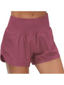 Womens High Waisted Running Shorts Quick Dry Athletic Workout Shorts With Mesh Liner Zipper Pockets - Hot Pink - View 3
