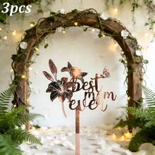 1pc/3pcs/6pcs Rose Red, Rose Gold, Gold Acrylic "Happy Mother's Day" And "Best Mom" Cake Topper Set - Butterfly And Flower Design, Mother's Day And Mom's Birthday Party Supplies - Multicolor - View 11