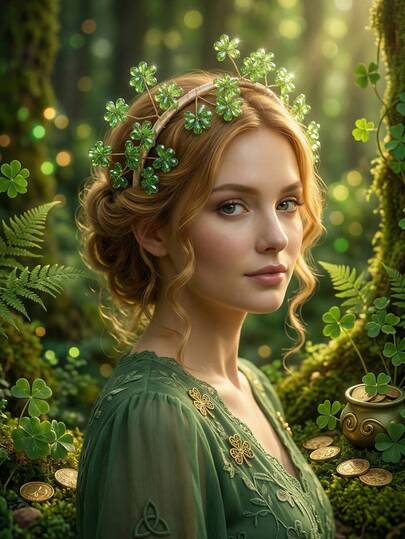 1pc Bohemian Green Beaded Flower Headband, Handmade Crystal-Like Four-Leaf Clover Headpiece, Fairy-Like Vacation & Party Hair Accessory