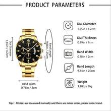 3 Pieces Set: Powerful Men's Watch, Multifunctional Quartz Watch, Necklace & Ring Set, Business/Party Gift Choice! - Gold - View 2