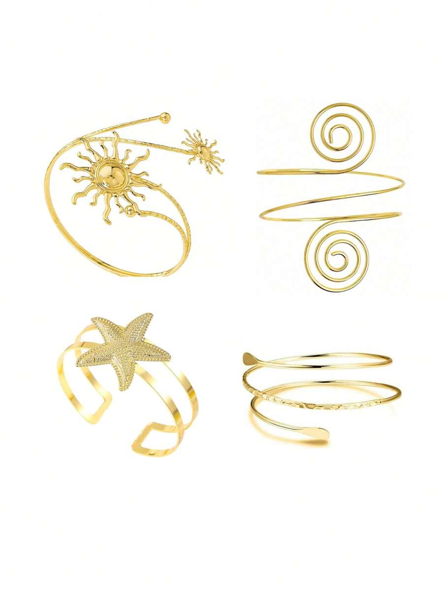 4 chiếc vòng tay trang trí dành cho nữ, kiểu dáng tối giản, vòng tay lò xo điều chỉnh được. - A0021T-13 - Xem 1