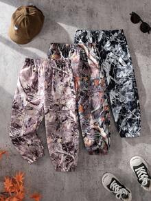 3pcs Boys' Fashion Digital Print Cargo Pants, Ankle-Tied, Personalized Digital Print, Suitable For Casual Street Style - Multicolor - View 1
