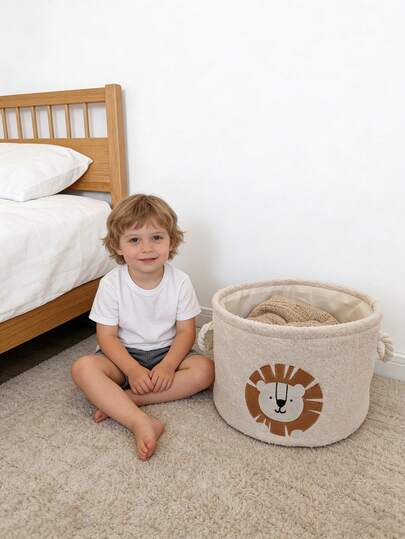 1 chiếc Giỏ đựng đồ cho trẻ em hình sư tử hoạt hình có thể gấp gọn, dùng để sắp xếp đồ chơi và quần áo cho bé, giải pháp lưu trữ đồ dùng trong phòng ngủ và phòng trẻ sơ sinh, thích hợp cho mùa hè.