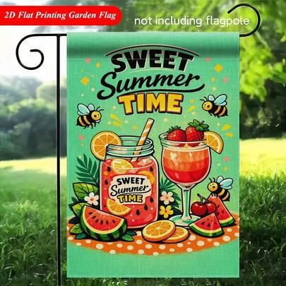 2D Flat - 2D Flat - One 2D Garden Flag Featuring Fruits And Bees, Double-Sided Printed Linen Outdoor Decoration Suitable For Home And Garden, Holiday Decor, Measuring 11.8X17.7 Inches, Pole Not Included