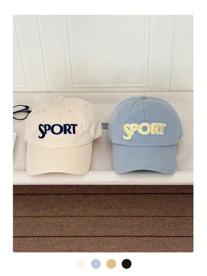 大字母弯檐棒球帽 - 个性刺绣帽，多功能遮阳帽，适合青少年和情侣，街头风宽檐帽，柔软帽冠宽檐帽