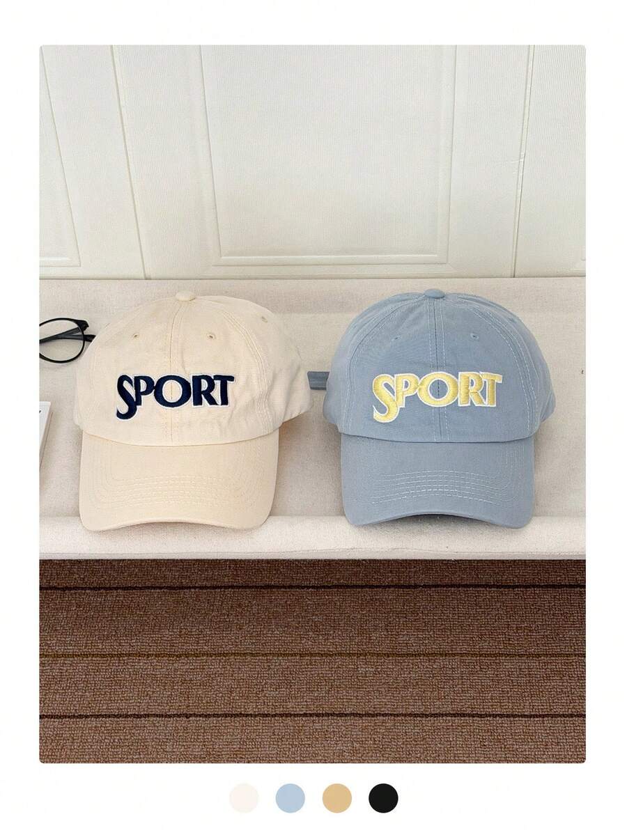大字母弯檐棒球帽 - 个性刺绣帽，多功能遮阳帽，适合青少年和情侣，街头风宽檐帽，柔软帽冠宽檐帽 - SPORT字母 - 查看 1