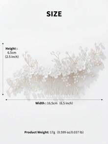 1件手工制作优雅白色软陶瓷花朵、珍珠和水晶发梳，新娘婚礼发饰 - 銀色 - 查看 8