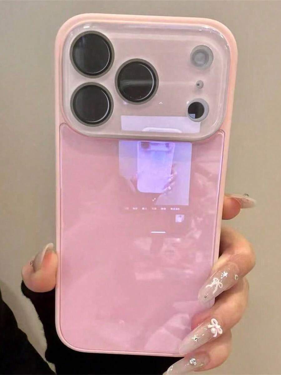 奢华粉色纯色时尚亮面玻璃手机防震保护壳，适用于 17 Pro Max、16、15、14、13、12、11 Pro Max，镜头保护，防震边框，硬质后盖，春季礼物