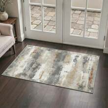 2x6 Runner Rugs for Hallway Kitchen Laundry Room Machine Washable Non Slip Low Pile Indoor Rug Abstract Print Pattern Lightweight Carpet Runner for Bedroom Bathroom Entryway Modern Abstract Gray - Gris neutro - Ver 4