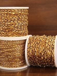 100厘米不锈钢盒式链条，金色空心矩形缆绳链，适用于DIY珠宝制作，项链、手链、脚链、身体链等工艺配件 - 盒仔鏈 - 查看 3