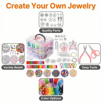 4655 Novo Kit de Fabricação de Joias DIY, Adequado para Fazer Diversos Colares, Pulseiras, Anéis e Outras Joias, Ótimo para Feriados, Aniversários, Festas e Presentes