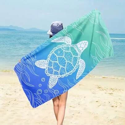 GEL HUT MUN 1 chiếc khăn tắm biển mềm mại, nhanh khô hình rùa biển hoạt hình màu xanh dương, khăn tắm unisex