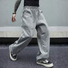 Streetwear Wide Leg Pants, Straight Leg, Dark Gothic Style, Baggy Adjustable, Baggy, Straight Leg, Dark Gothic Style, Crossed Detail - 淺灰色 - 查看 2