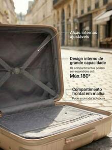 Carry-On Suitcase For Domestic And International Travel, 4 Double Wheels, 360° Rotating Lock, Built-In Padlock - 香檳色 - 查看 5