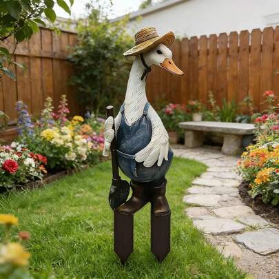 Cọc trang trí sân vườn hình động vật 2D bằng acrylic, hình chim, vịt, rùa dễ thương, dùng trang trí sân hiên.