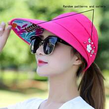 Women's Wide-Brim Sun Hat With Faux Pearls And Floral Decorations - Foldable Beach And Picnic Hat, Lightweight And Breathable, Suitable For Outdoor Activities, All-Season Sun Hat, Picnic Headwear, Fashionable Headwear, Durable Headwear - Màu Hồng Tươi - Xem 2