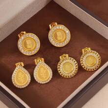 1 Set Classic Gold Color Coins Stud Earrings 21k Gold Plated Dubai Bridal Wedding Party Jewelry - Classic Earrings - View 7