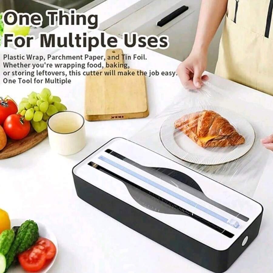 1 pieza Cortador multifuncional de doble uso para película de envoltura, aluminio y papel, que permite cortar fácilmente dos materiales a la vez - Ver 1