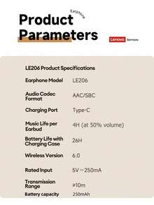 Lenovo 联想 LE206 迷你隐形蓝牙耳机，佩戴舒适，物理降噪，麦克风 ENC 通话降噪，环绕立体声，高品质音频，超长续航，低延迟，硅胶耳塞，适用于运动、游戏、音乐、睡眠等场景，无线耳机，兼容智能手机和电脑。 - 查看 11