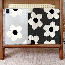 1 Stück ästhetische minimalistische weiße Blumen Muster 3+Y Falt Multi-Winkel Magnetständer Tablet Hülle mit Stiftfach & Auto Sleep/Wake Schutzhülle, kompatibel mit iPad PRO/AIR, kompatibel mit SAMSUNG, kompatibel mit XIAOMI Pad 5/6/38 - Verschiedenfarbig - Übersicht 6