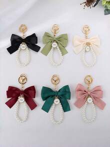 1pc Cute Pearl Bow Keychain, Made Of Durable Platinum Metal Ring, Faux Pearl Beads And Satin Bow, Elegant And Adorable Handbag Decor, Suitable For Mother's Day, Ladies' Daily Handbag, Backpack, Car Keys, Fashionable Gift For Girlfriend, Friend, Family, Birthday, Housewarming, Office Desk, Travel, Fashion Enthusiasts Gifts For Mother, Father, Graduation, And Teacher - Multicolor - View 5