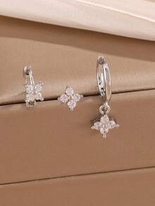 6pcs Set Elegant Shiny Copper Cubic Zirconia Four-Leaf Clover Hoop Earrings Set, Gift For Women - Style 11 - View 6