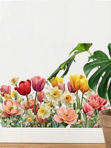 1pc Removable Spring Window Sticker With Realistic 3D Tulips, Daisies, Lavender And Sunflowers Asymmetrical Floral Pattern For Glass Doors, Mirrors, Showers - Easy To Peel And Stick Decor - B - View 10