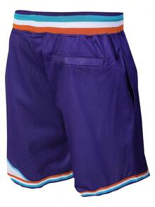 Atonmore 男士篮球裤 32 紫色复古网眼刺绣拉链口袋休闲运动短裤 - 紫色 - 查看 2