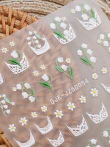 QIANJIKU 2片装5D立体白色蕾丝郁金香美甲贴纸 - 铃兰3D美甲贴花，适合春夏、婚礼、复活节、母亲节等场合DIY装饰 - 彩色 - 查看 6