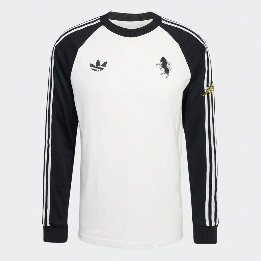 Adidas Camiseta deportiva de rendimiento para hombre , camiseta de manga larga de ajuste delgado casual del Club de Fútbol Juventus KB4456 - Blanco y Negro - Ver 1