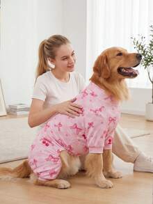 Dog Summer Shedding Hair Control Pajamas - Breathable High Stretch Full Coverage Pet Rompers, Summer Anti Licking & Bug Protective Jumpsuit For Medium Large Dogs, All Over Printing Dog Clothes - Cute Bow And Cherry Pattern - Multicolor - View 7