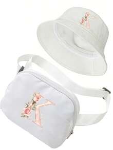 Women's Fashionable Outdoor Waist Pack, White Sun Hat Features A Unique Pink Rose Design And Lettering. Running Waist Bag, Women's Crossbody Chest Bag With Adjustable Shoulder Strap, Suitable For Daily Use, Outdoors,Travel Essential - Multicolor - View 19