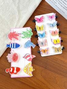 18pcs/Set Women's Butterfly Acrylic Hair Clips, Glitter Version Cartoon Bangs Clips, Marine Life Hair Clips - Multicolor - View 5