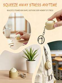 1pc Bun Stress Relief Toy, Mini Steamed Bun Clicker, Bun Pendant, Bag Charm, Cute Small Hanging Decor, Bun Finger Keychain, Cube Mechanical Clickable Toy, Stress Relief Gift, Suitable For Office, School, Home, Can Be Hung On Wallet, Bag, Clothes, Door, Window, Wall, Carry With You To Office Or Travel - Multicolor - View 3