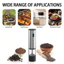 Rechargeable Pepper Salt Grinder, One-Handed Automatic Pepper Mill, Spice Grinder, USB Rechargeable, 5 Adjustable Coarseness, One-Handed Operation, Ceramic Grinding, Refillable, Stainless Steel Housing, Suitable For Black Pepper, White Pepper, Sea Salt, Chili Pepper, Sesame, Cumin And Other Spices Kitchen Accessory - màu đen - Xem 5