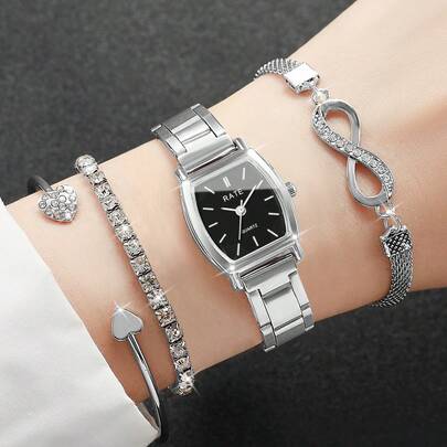 Set de 4 relojes de cuarzo de mujer de estilo casual con esfera en forma de barril y pulsera elegante, sin incluir caja de reloj