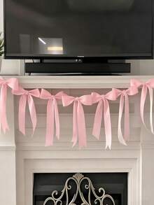 1 Peça Faixa Decorativa de Laço Rosa e Branco para Festa, Decoração de Guirlanda de Laço, Adequado para Festa, Feriado, Aniversário, Casamento, Noivado, Lareira, Decoração de Parede - Multicolorido - Visão 5