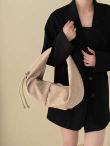 女士麂皮新月形单肩包 | 柔软抽绳肩包 | 简约休闲手提包 - 彩色 - 查看 9