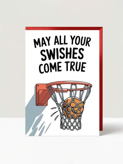 1pc Basketball-Themed Inspirational Greeting Card With Envelope - "May All Your Three-Pointers Come True" Design, Perfect For Birthdays, Graduations & Special Achievements, Ideal Gift For Basketball Fans, Blank Inner Page